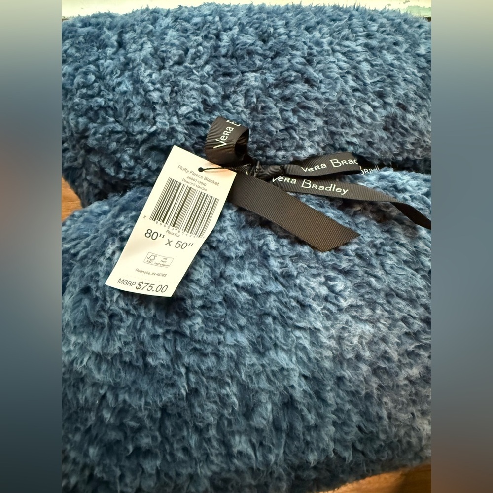 Vera Bradley Sherpa Fluffy Blue Blanket